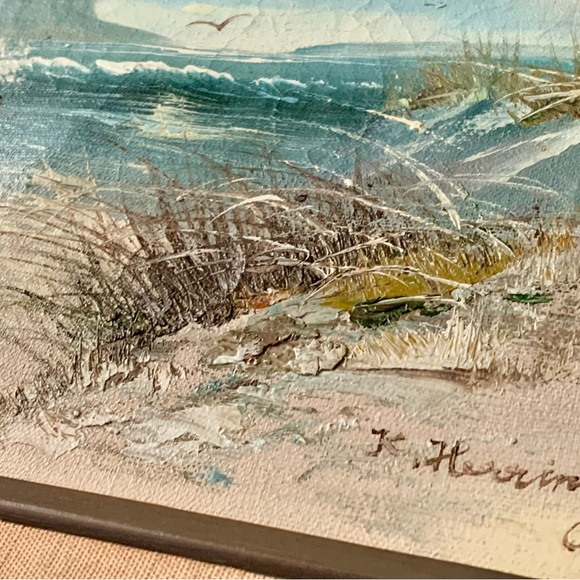 Vintage Beach Landscape Canvas Oil Painting Sine By K. Huoring  14/16 Inches - Picture 10 of 14